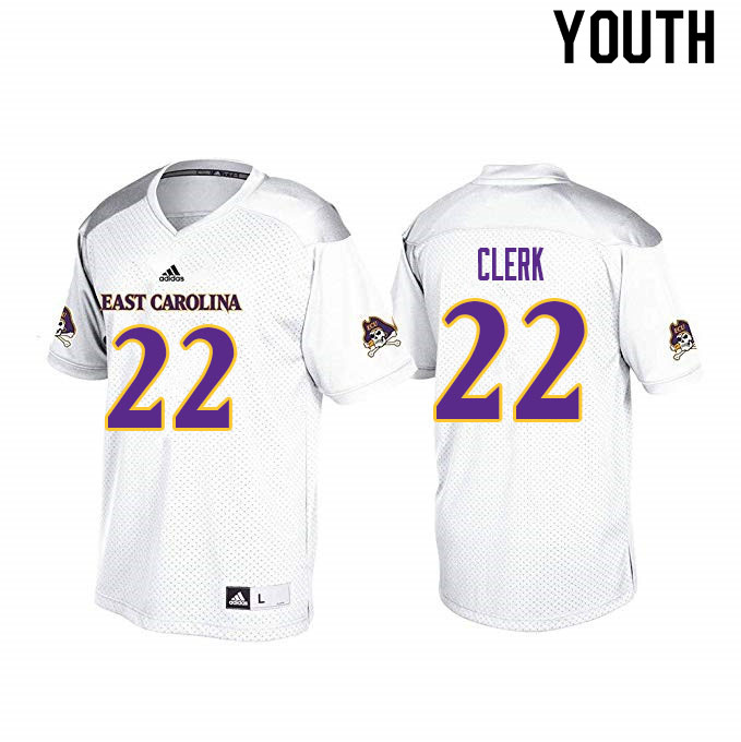 Youth #22 Nasir Clerk ECU Pirates College Football Jerseys Sale-White